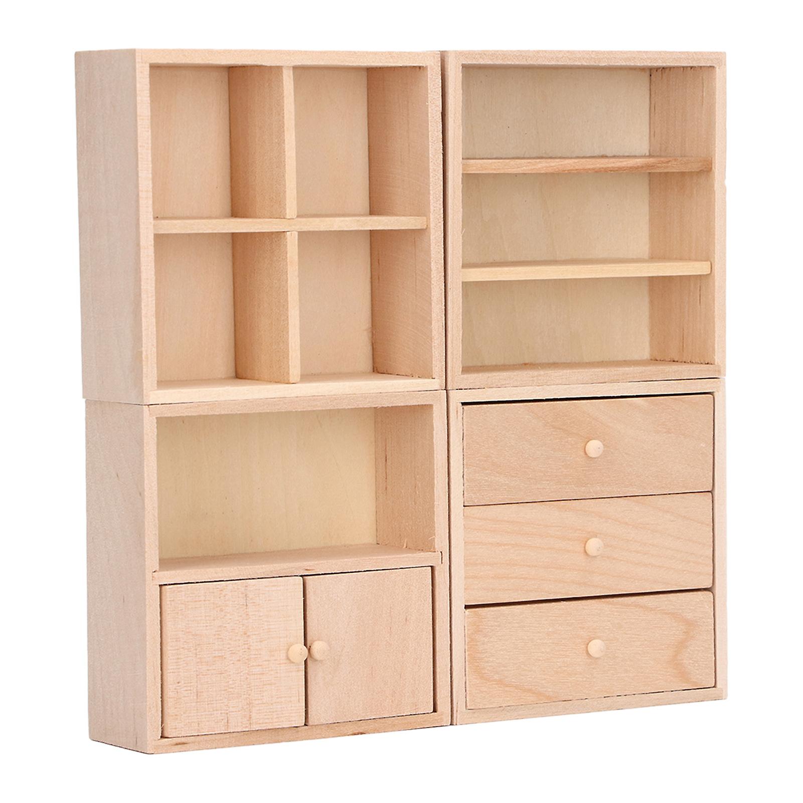 Ensemble de 4 meubles pour maison de poupée 1/12, design simple, pratique, miniature, en bois, réaliste