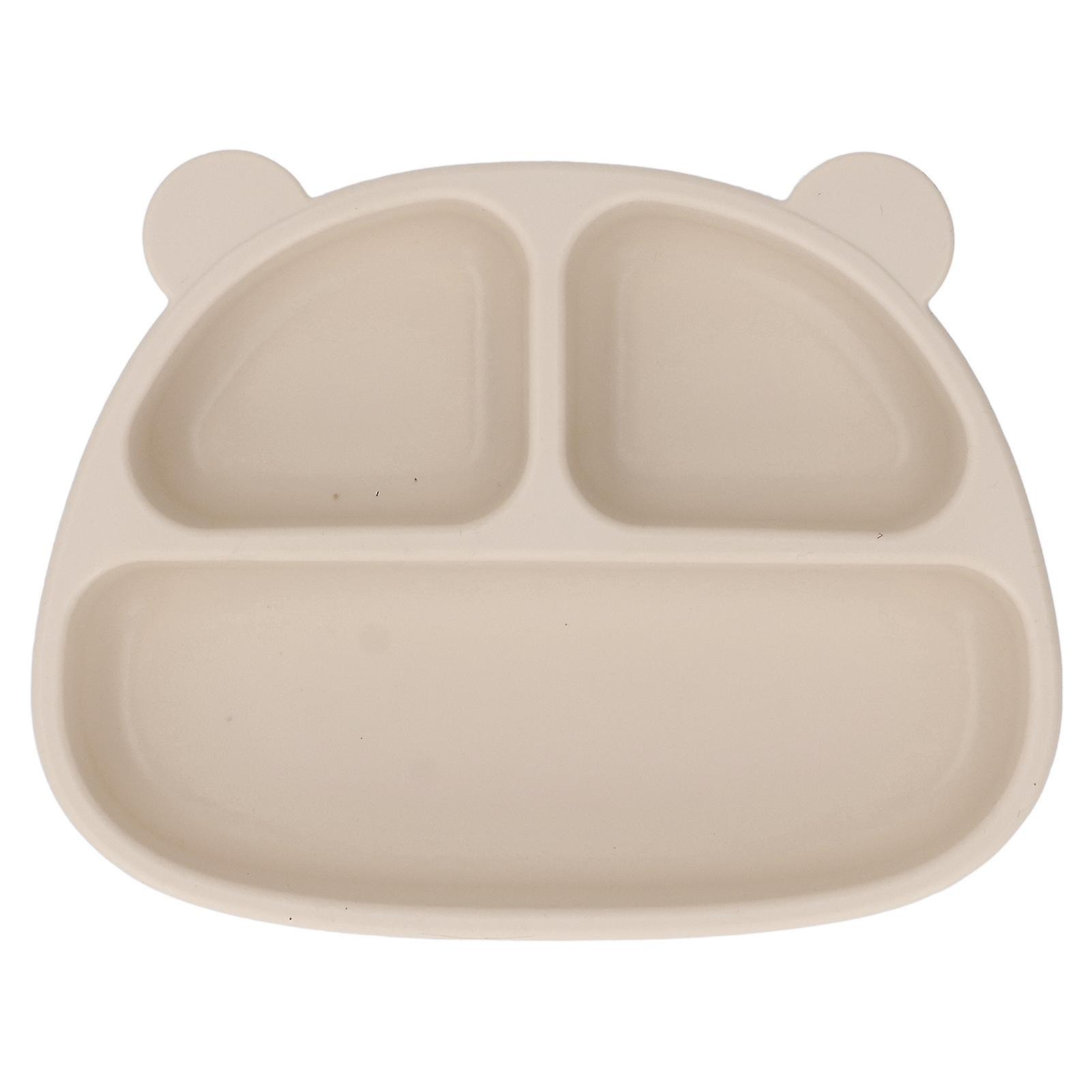 Soft Silicone Toddler Plate Dining Room Cute Cartoon Bear Shape Baby Suction Plate for Snacks Fruits Beige Single Plate