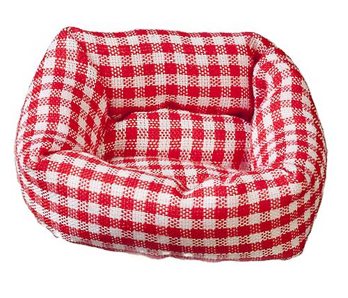 دمى البيت تحقق الكلب القط السرير الأحمر Gingham النسيج 1:12 ملحق الحيوانات الأليفة