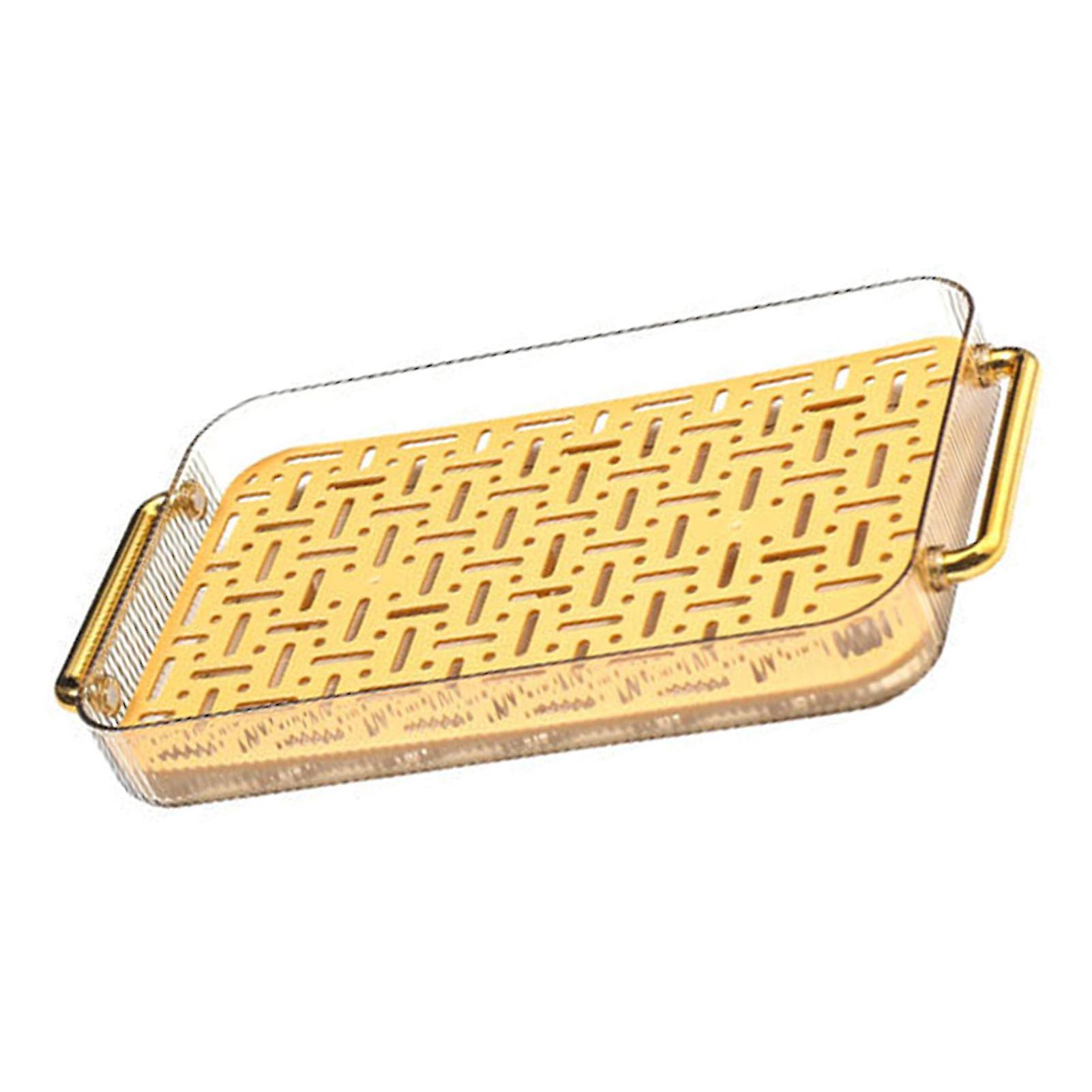 Double Layer Water Drainage Tea Tray with 2 Handle Decorative Fashionable Water Drainage Tea Serving Tray Gold