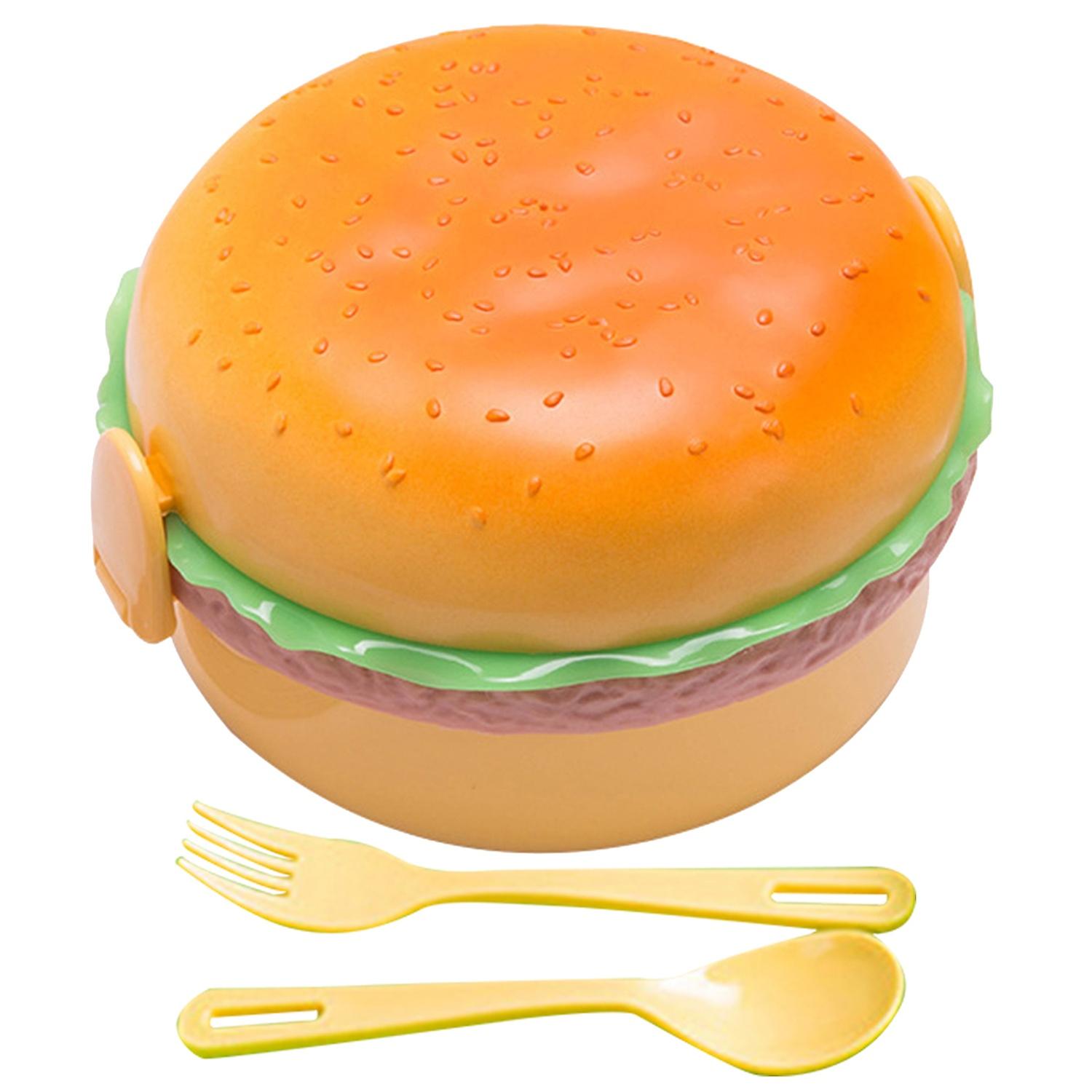 Bento Box with Tableware Cartoon Hamburger Shape Cute Burger Design Children School Food Container