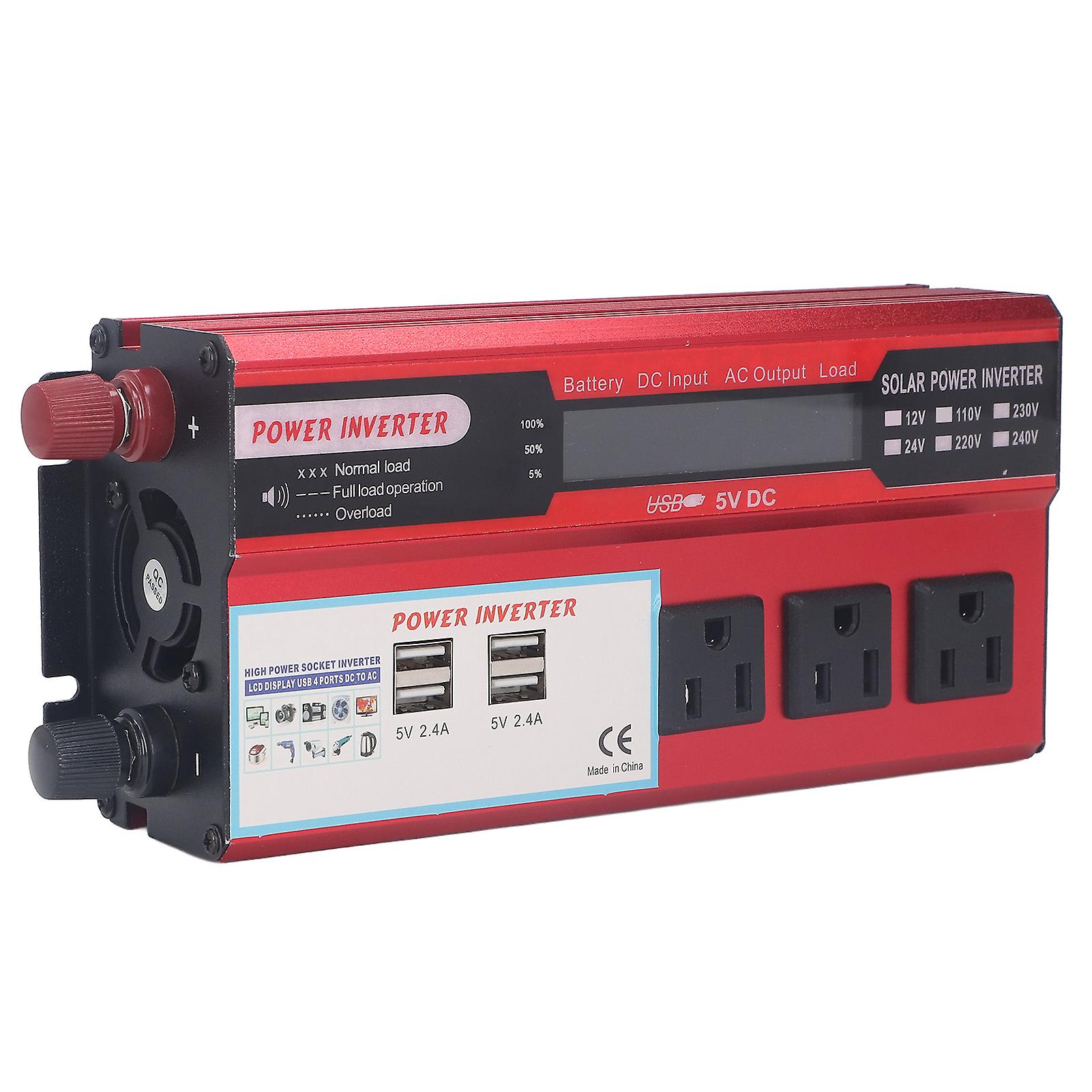 500W Car Inverter with 3 Sockets & 4 USB Ports LCD Display