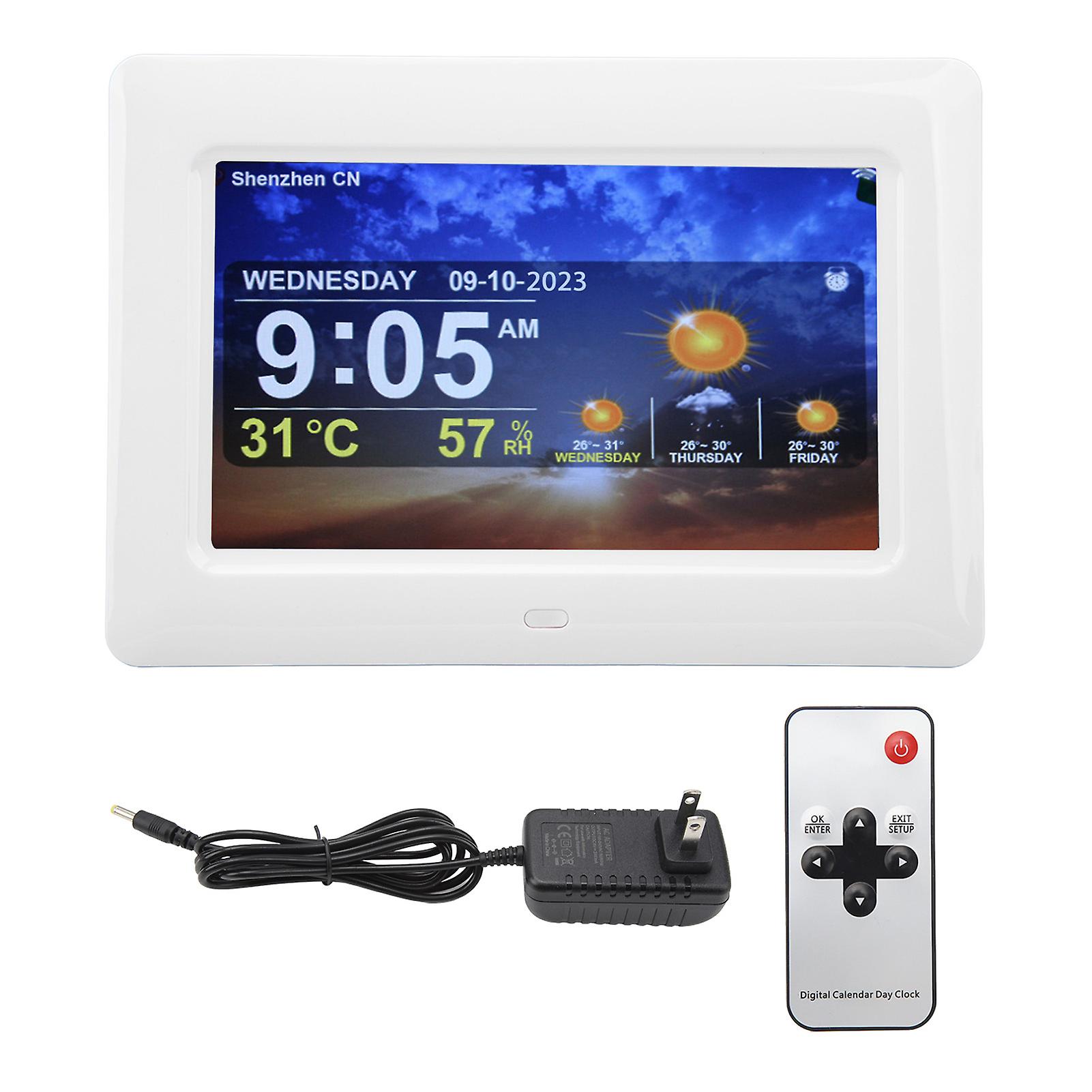 7" WiFi Digital Clock: Alarms, Weather, Remote Control, Photo/Video/Music Support, US Plug
