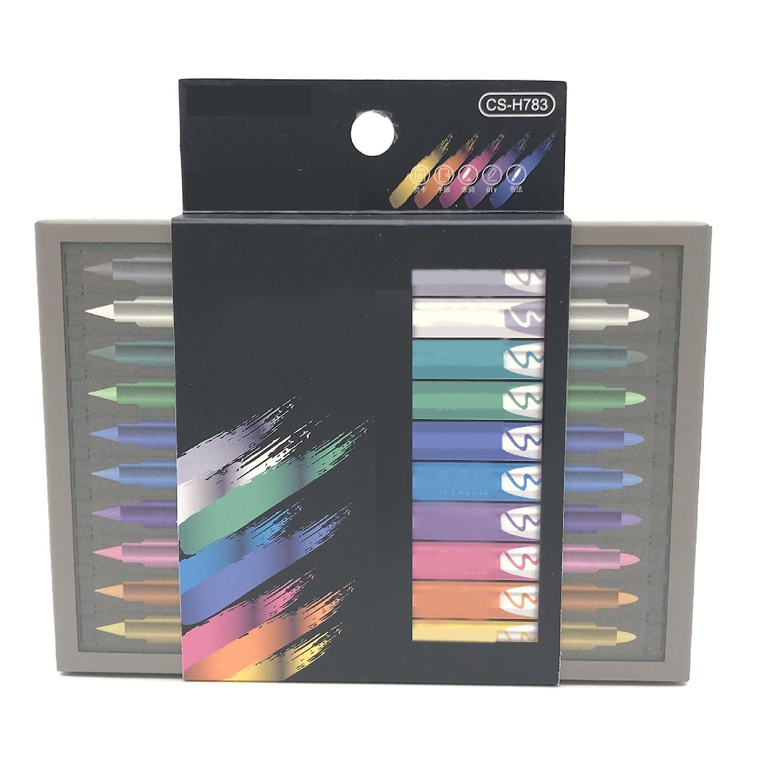 10 Pack Dual Tip Watercolor Markers, 10 Quick Dry Metallic Colors, with Plastic Case