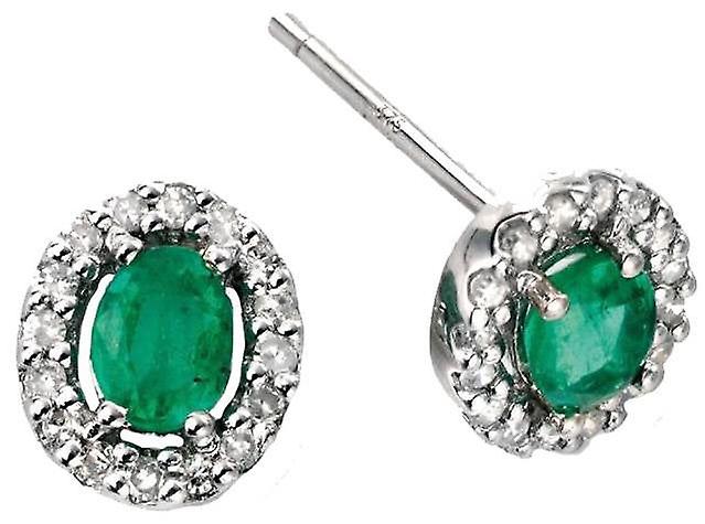 Elements Gold Emerald and Diamond Cluster Earrings - Green/Silver