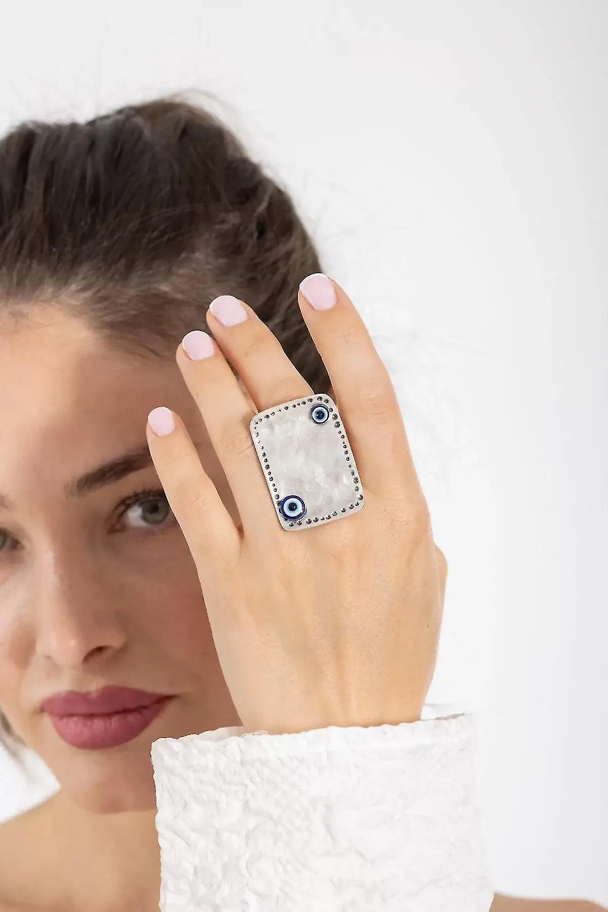 ZeyDor Rectangle Nazar Evil Eye Ring 1311