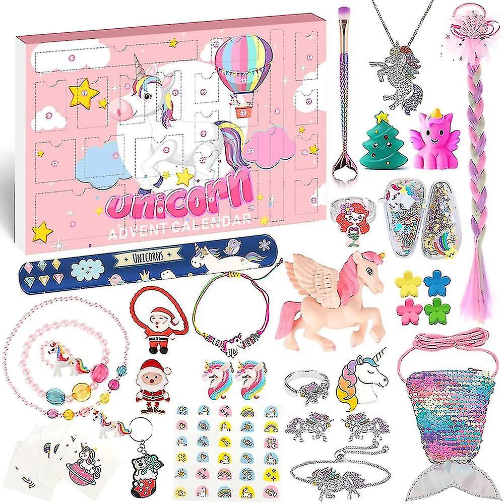 تقويم مجيء يونيكورن للفتاة 2024 عيد الميلاد ، هدايا الجدة لمدة 24 يوما ، إكسسوارات يونيكورن ، عملة بو