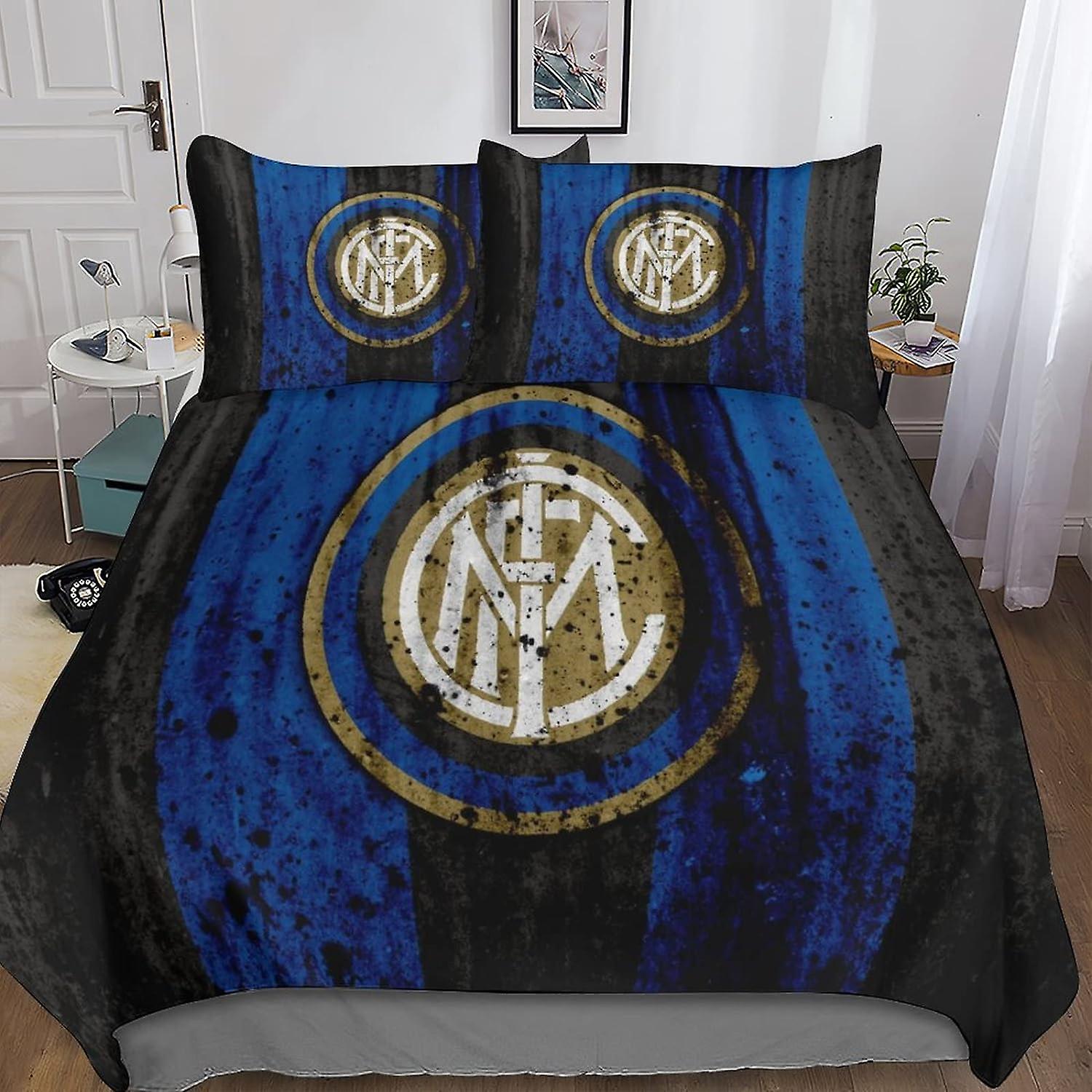 HOUKIG Inter Milan סט שמיכת מזרן סט מצעים מודפס סופר קלאב 3 חלקים כיסוי שמיכה 3 חלקים עם רוכסן לבני נוער ומבוגרים