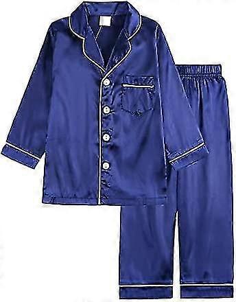 Barn Småbarn Baby Flicka Pojke Satin Pyjamas Set Lång Kortärmad Button-down Pyjamasskjorta Topp + byxor Underdelar Sovkläder Outfits