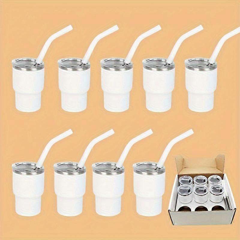 9pcsステンレス鋼断熱タンブラーショットカップ - 温かい飲み物と冷たい飲み物のための蓋とストロー付きの3オンスの二重壁の飲用グラス - BAに最適