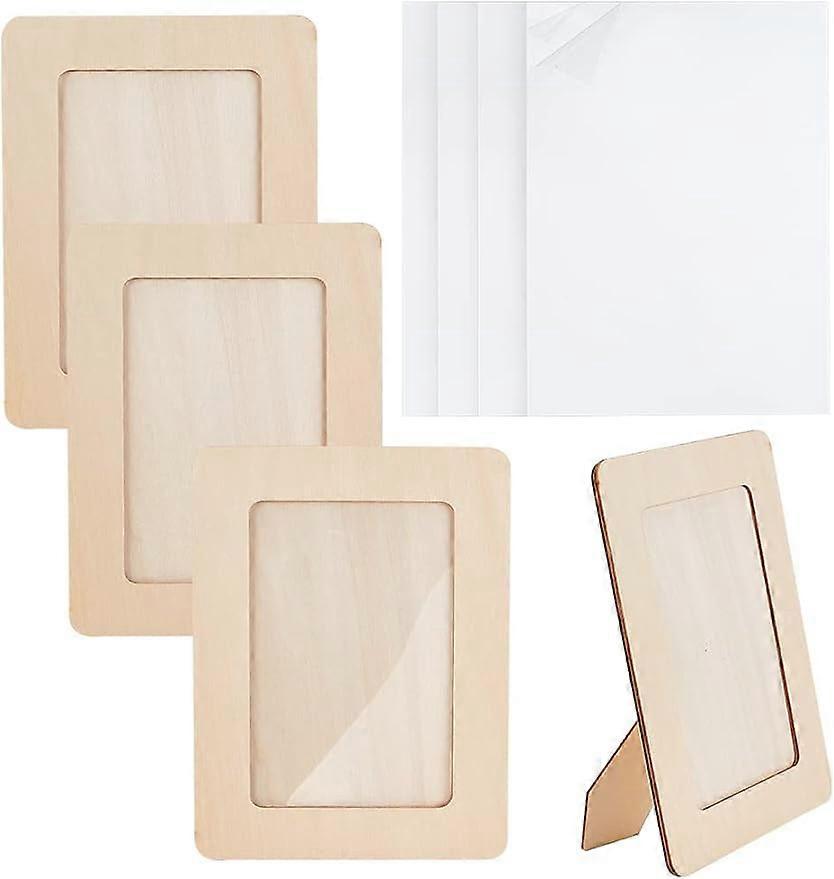4Pcs Unfinished Wooden Picture Frame Rectangular 8.3x 6.3inch Craft Frames Set