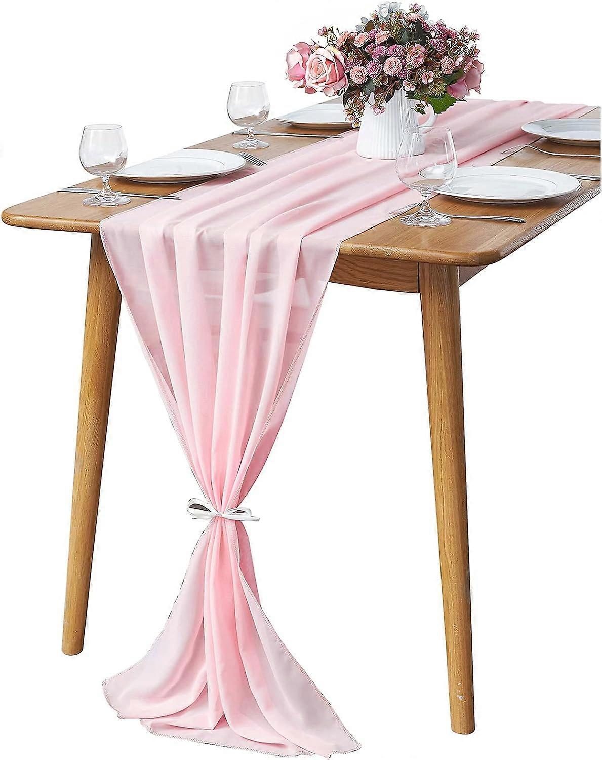 10Ft الضوء الوردي الشيفون الجدول عداء شفاف 29X120 بوصة لديكور الزفاف الرومانسية الزفاف