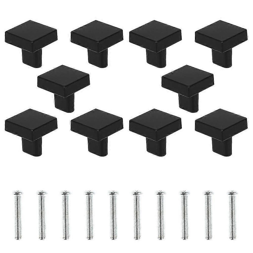 Set Of 10 Black Door Knobs Solid Brass Square Cabinet Knobs Vintage Kitchen Cabinet Knobs With Screws For Cabinet Cupboards Drawers (black)