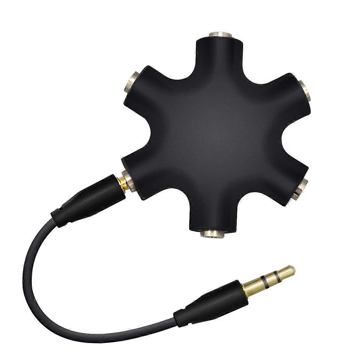 1 to 5 Audio Splitter 3.5mm Audio Router Separator Device Adapter with 3.5mm Wire Black