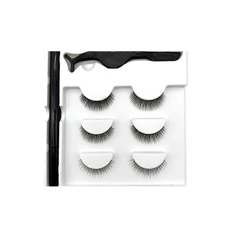 3 Pairs Magnetic Eyelashes 3D Mink Lashes False Lashes Repeated Use Eyelashes Waterproof Liquid Eyeliner With Tweezer Makeup Set