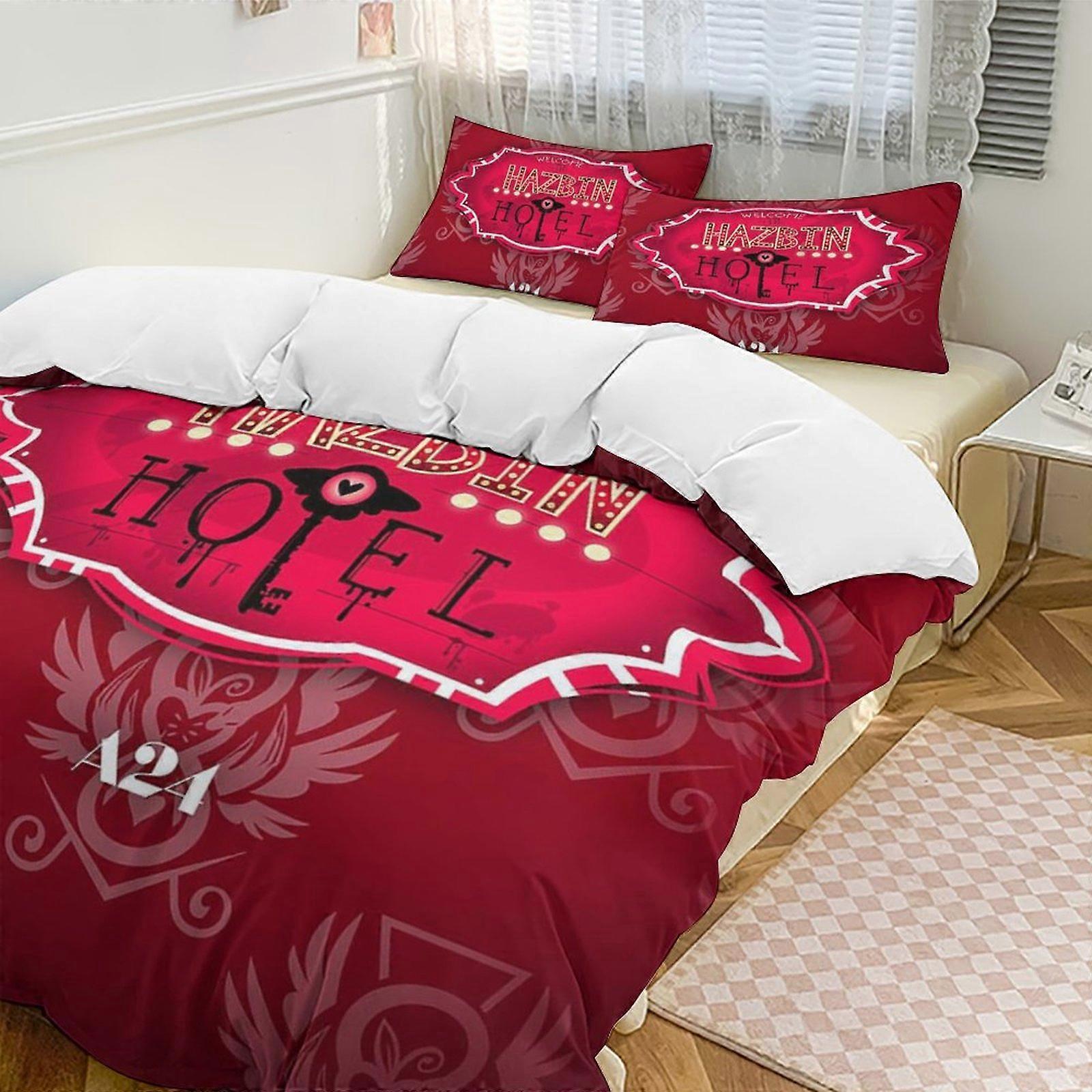 v416 Hazbin Hotel Conjunto de Cama Twin de 3 Peças - Inclui 1 Edredom Individual e 2 Fronhas de Cama - Microfibra Resistente ao Desbotamento - Hazbin Hotel io416