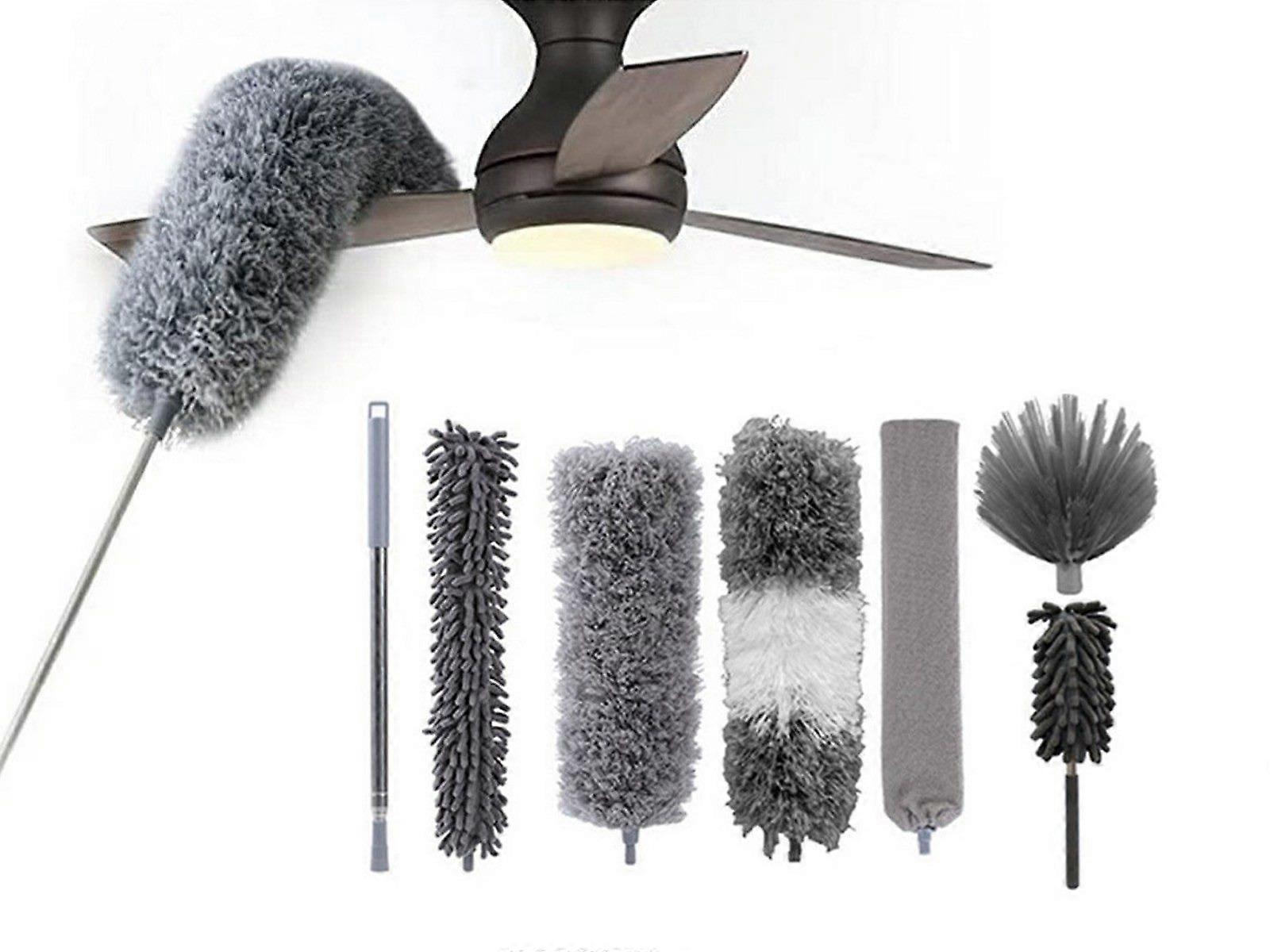 Set of 7Pcs Bendable Microfiber Duster Cleaning Tools with Extension Pole