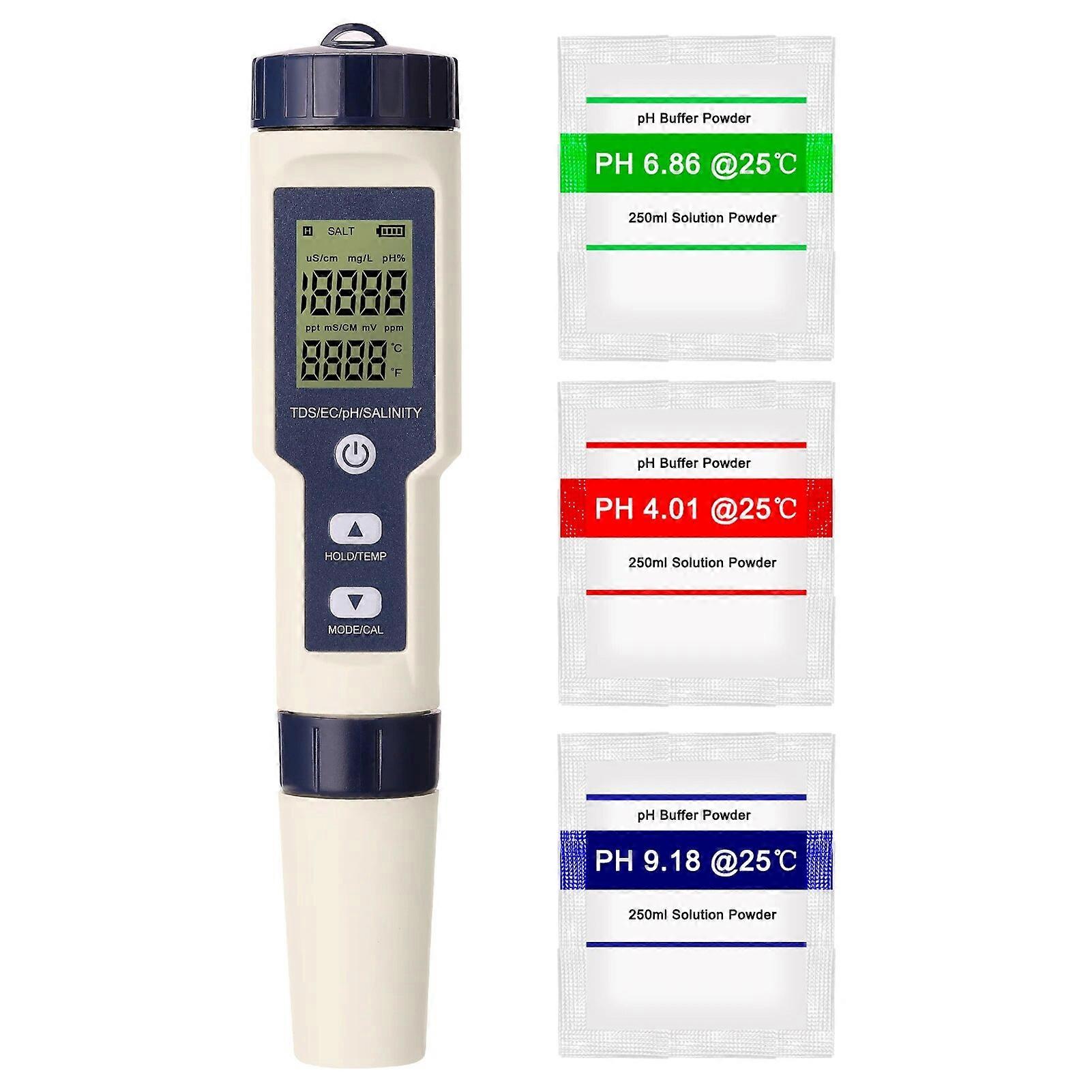 5 in 1 Multi-parameter Combo Testing Meter PH/EC/TDS/Salinity/Thermometer Digital Multi-Function Tester Water Quality Tester
