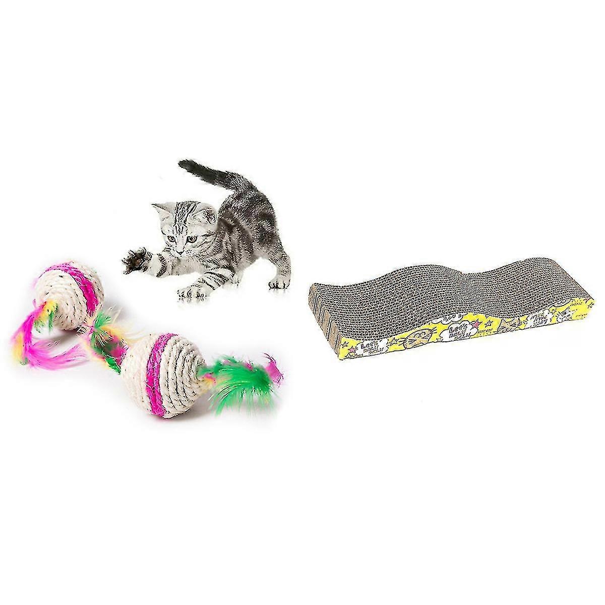 1 Pcs Scratch Board Pad Scratcher Bed Mat Claws Care & 1 Pcs Colorful Cat Toy Ball Interactive Cat