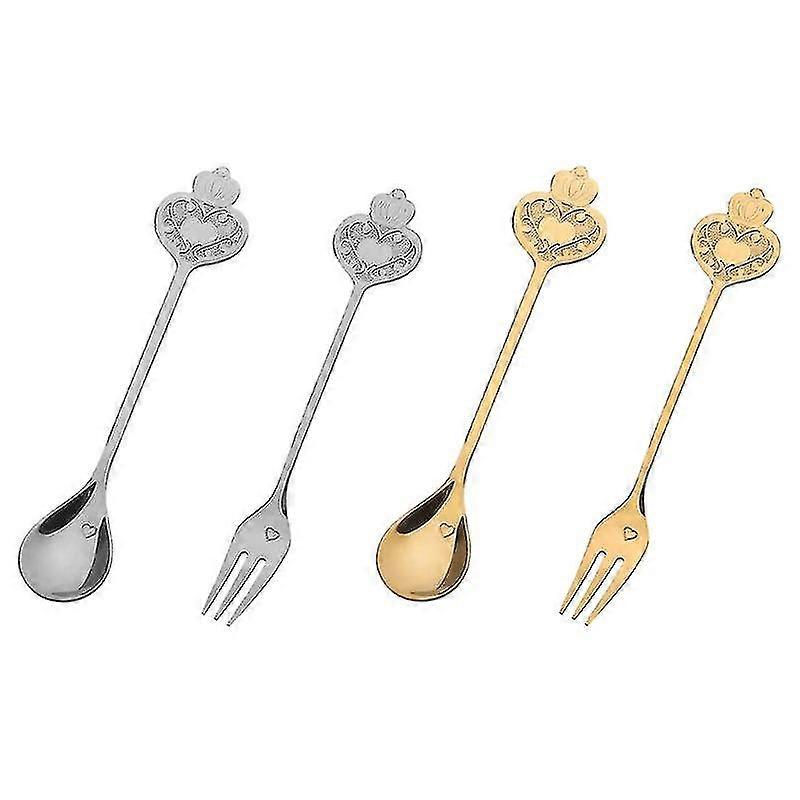 2 Sets Stainless Steel Dessert Spoon And Fork
