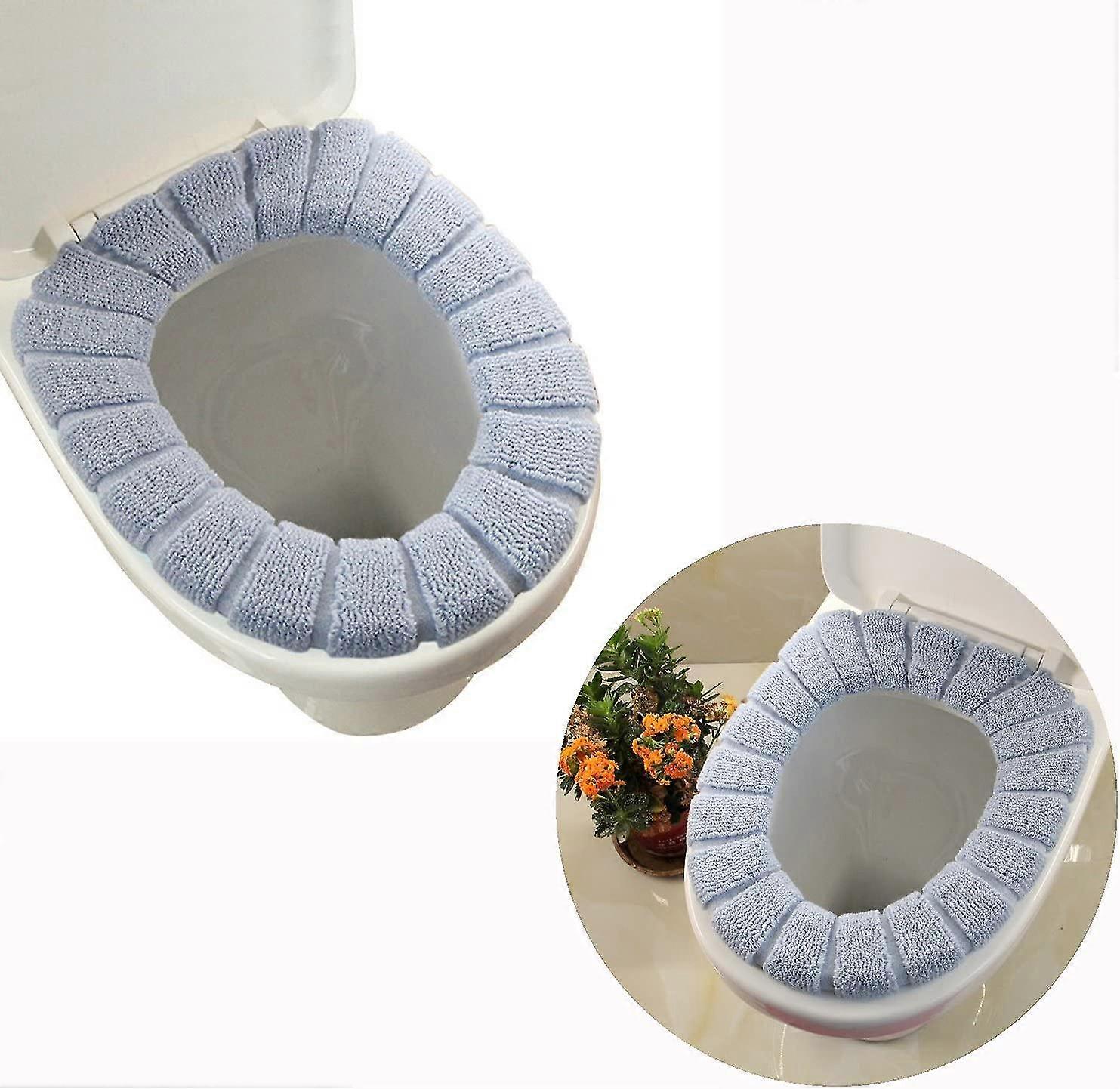 Bathroom Soft Thicker Warmer Stretchable Washable Cloth Toilet Seat Cover Pad (blue)