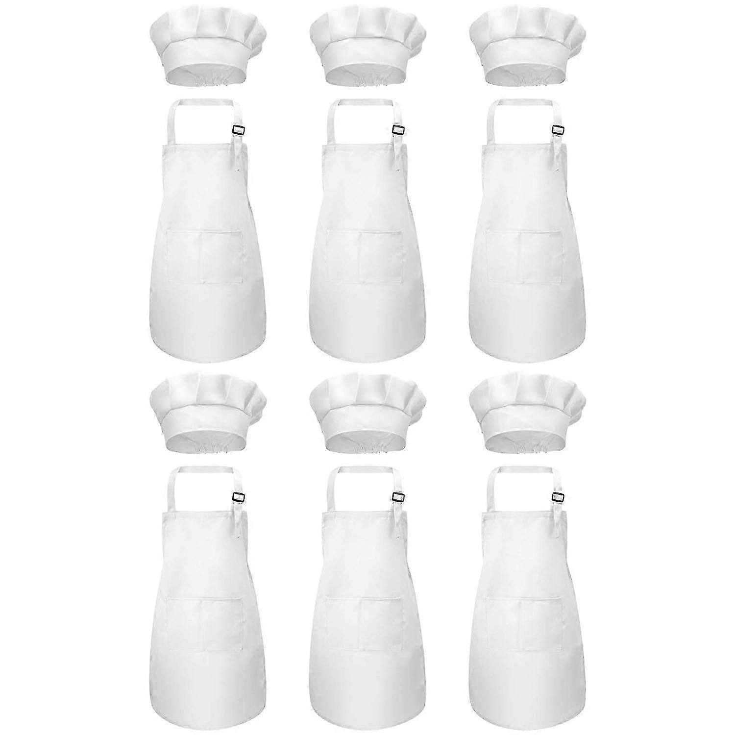 12-Piece Apron and Chef Hat Set, Adjustable Children's Apron with Pockets (White, Suitable for 2-6