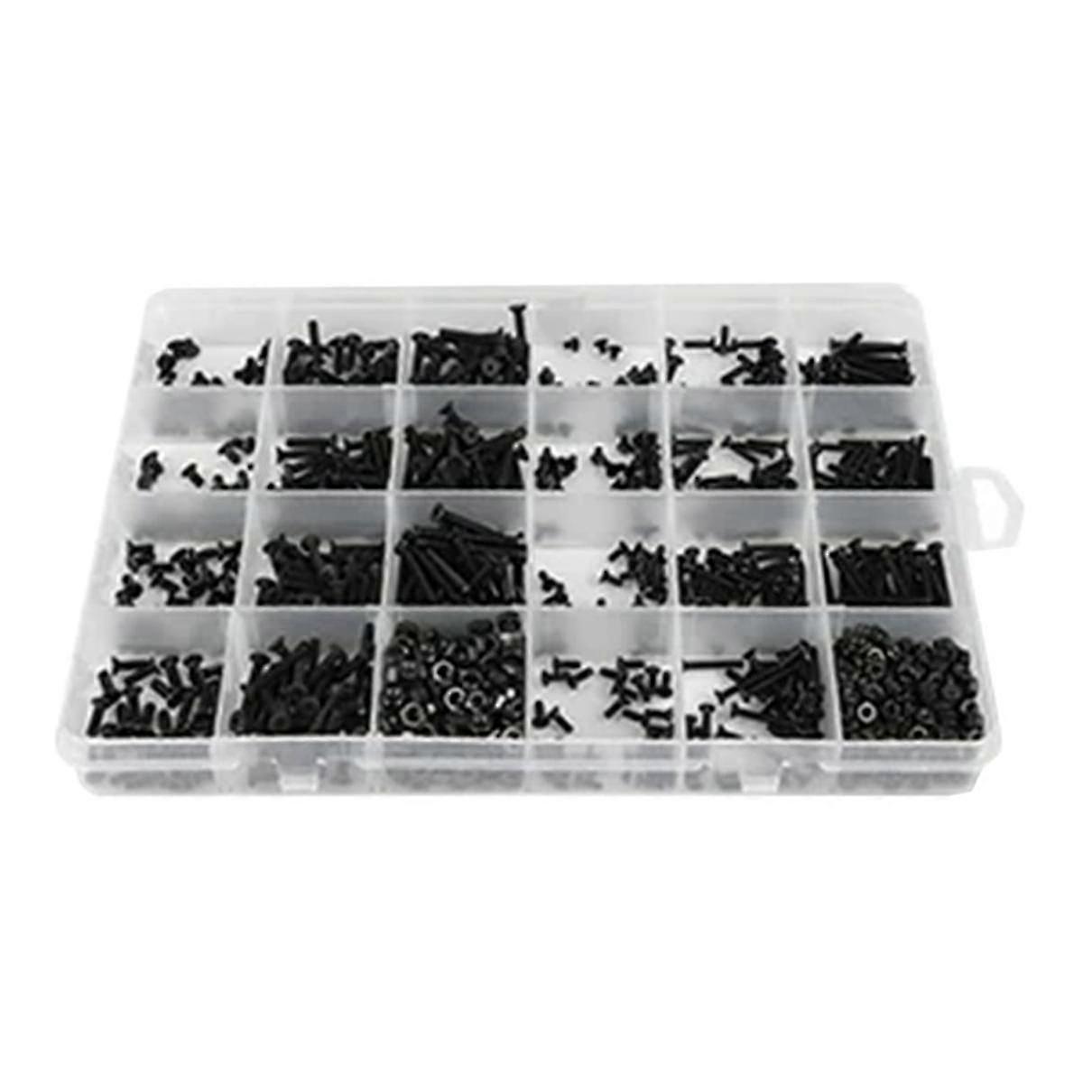 1322Pcs Flat Head Hex Socket Cap Screw Kit M2 M2.5 Carbon Steel Countersunk Head Bolt Screw Nut Assortment Kit