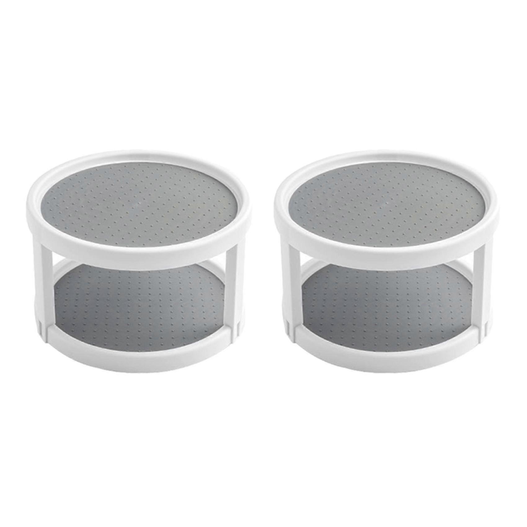 2x 360 Rotation Double Layer Cabinet Organizer Spice Storage Rack Pantry Turntable 25cm - Gray