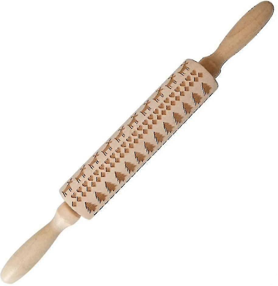 Wooden Rolling Pin,embossed Rolling Pin,dough Baking Tool (tree Reindeer Pattern)