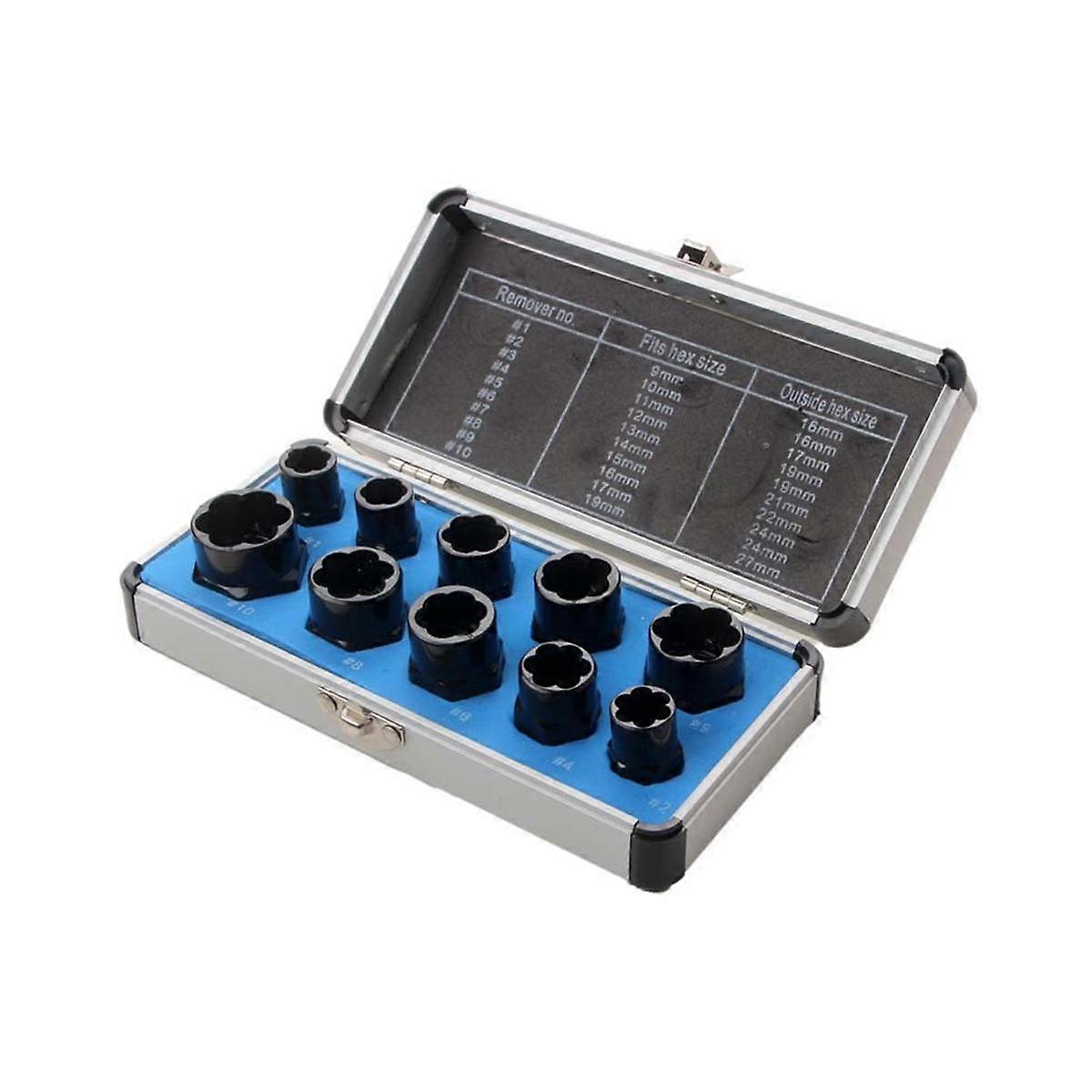 10-Piece Nut Removal Nut Damage Bolt Extractor Hexagon Nut Removal Tool Set High