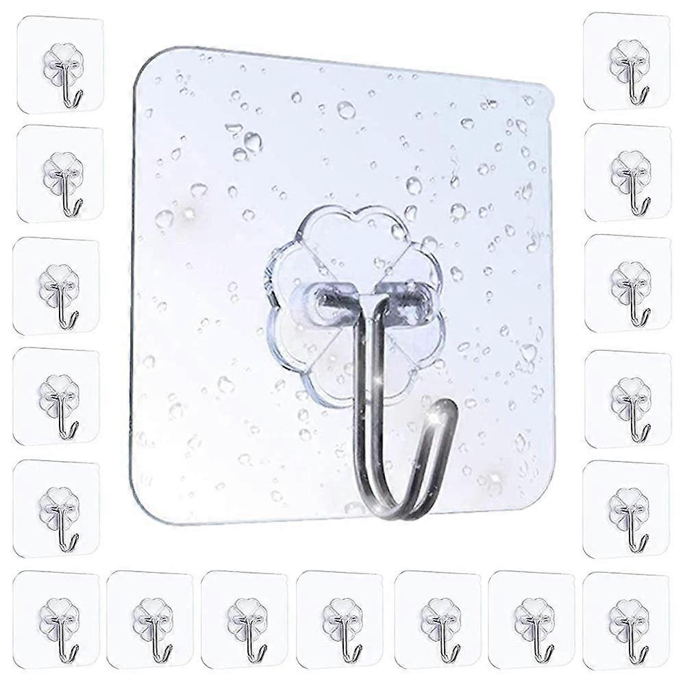 Adhesive Hooks Utility Hooks Kitchen Wall Hooks - 20 PCS Transparent Seamless Hooks, Waterproof and Oilproof