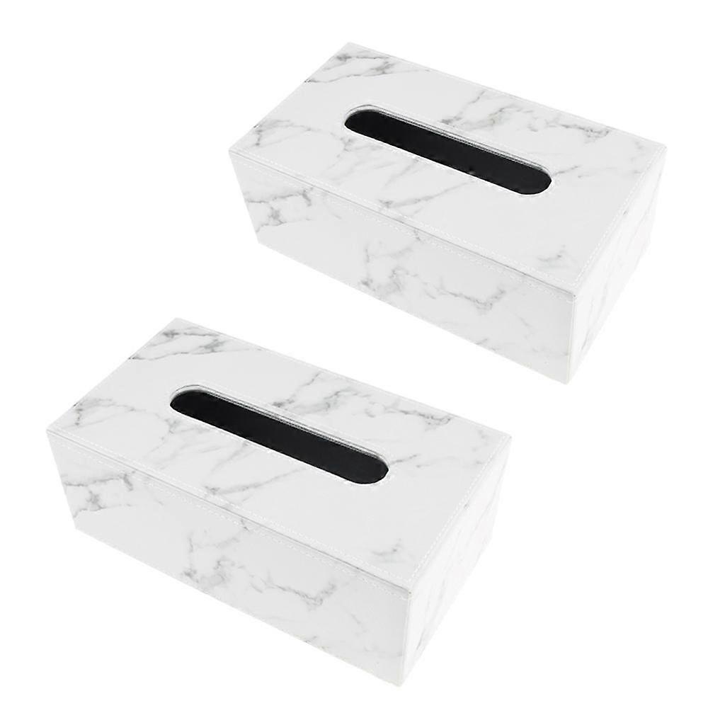 Rectangular PU Leather Tissue Box Tabletop Napkin Container -Marble Decor