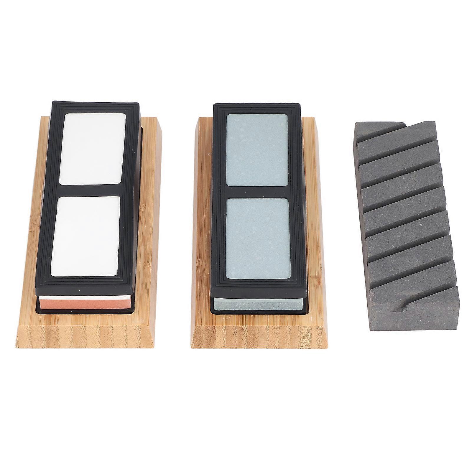 Sharpening Stone Polishing Finishing Sharpener Whetstone Set with Wooden Base Non Slip Pad