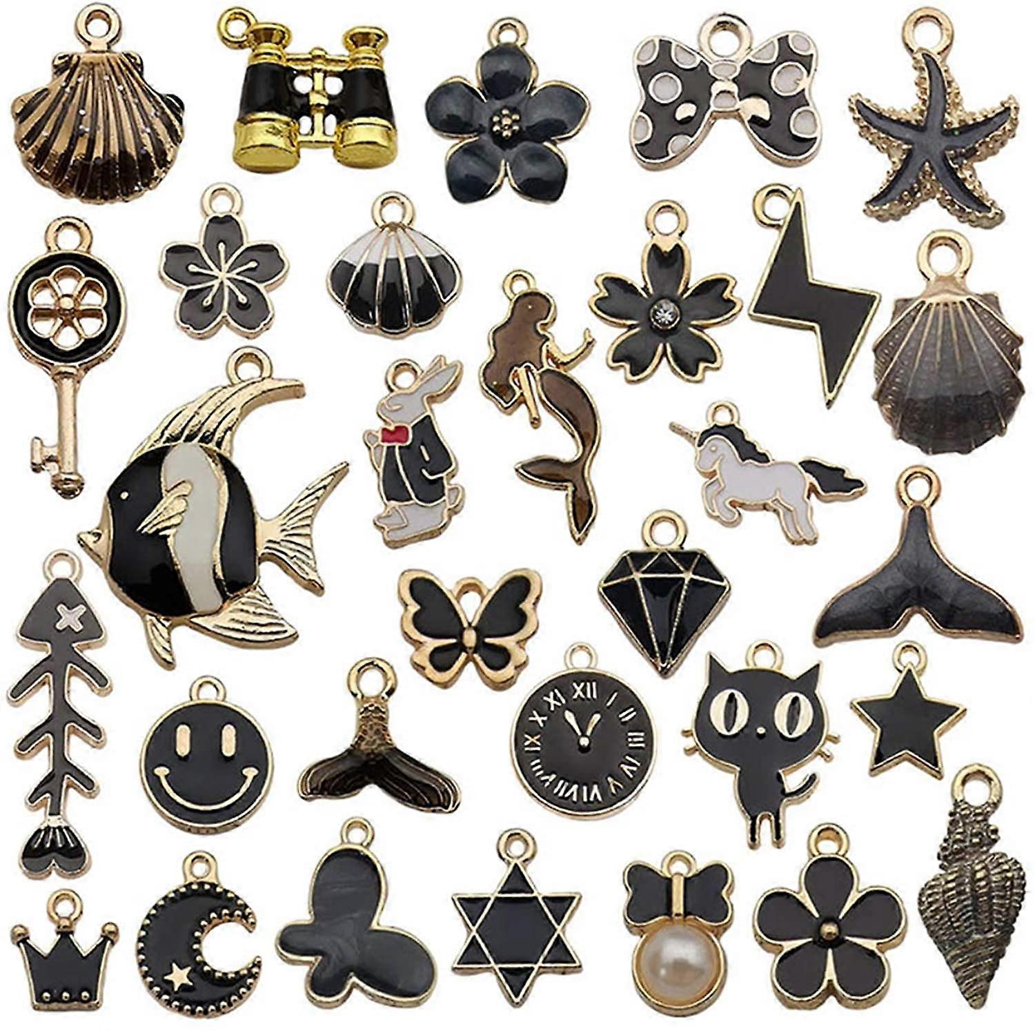 31 Pcs Assorted Plated Enamel Black Pendants
