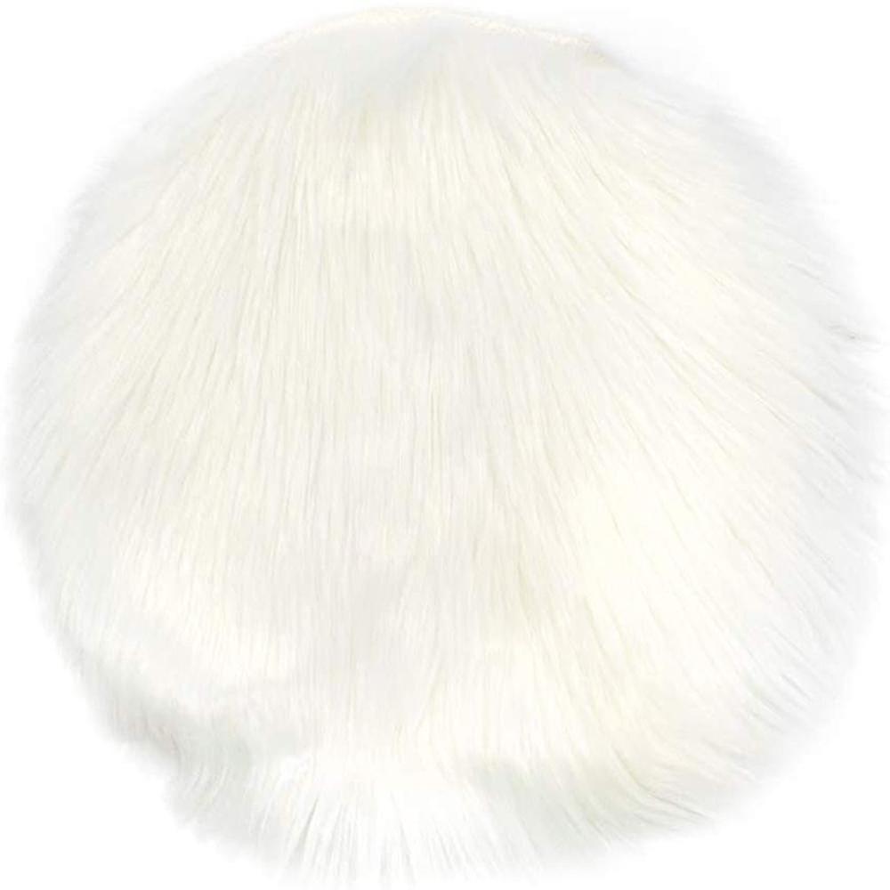 Premium Soft Round Faux Fur Sheepskin Seat Cushion ,14" X 14",white