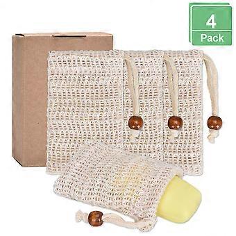 Organic Soap Sachet 4 x Soap Bags, 100% Natural Sisal Soap Bag, Long Lasting Organic Soap Residue, Plastic Free Soap Net for Body Scrub
