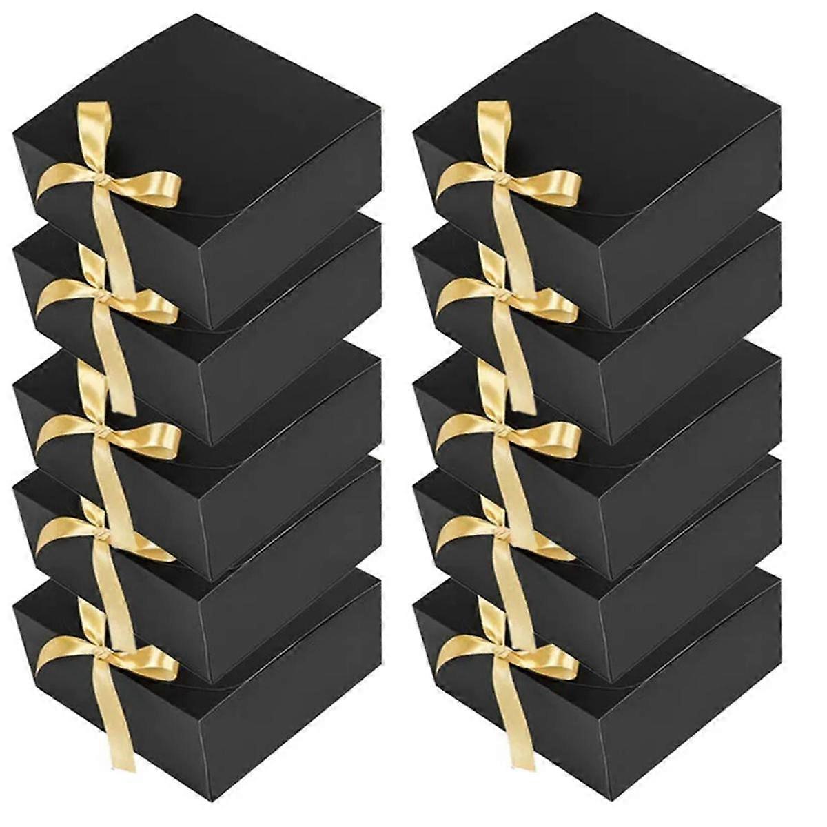 10Pack Black Gift Boxes with Lids, 8X8X4 Inch Groomsmen Proposal Box, Luxury Black Gift Box with Ribbon for Wedding Box