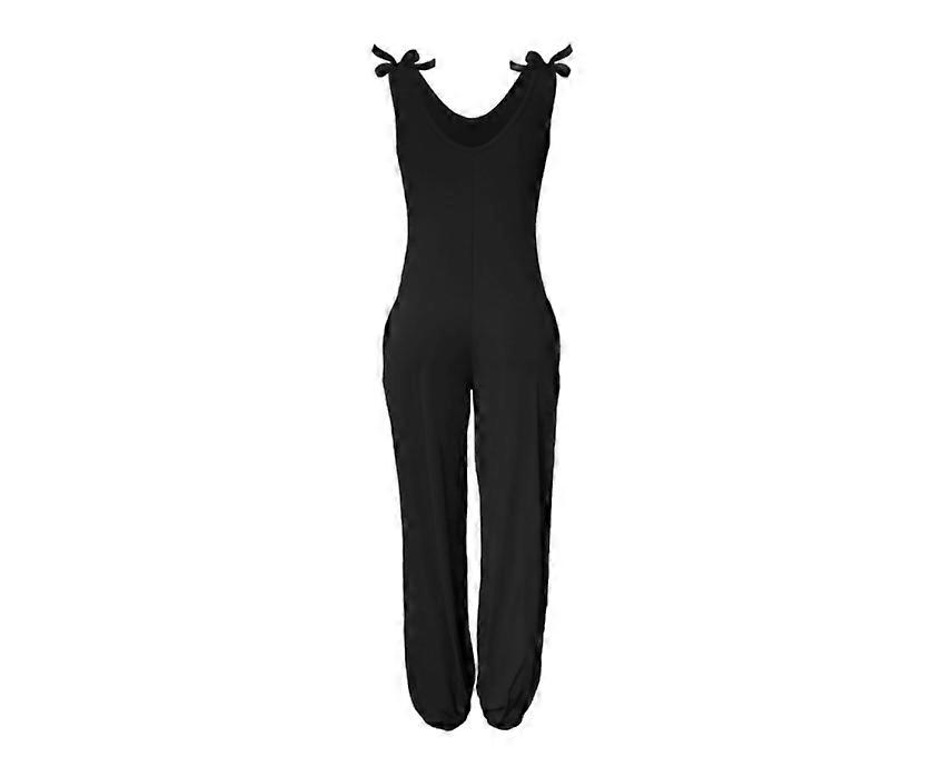 Solid color loose bow tie wide-leg jumpsuit