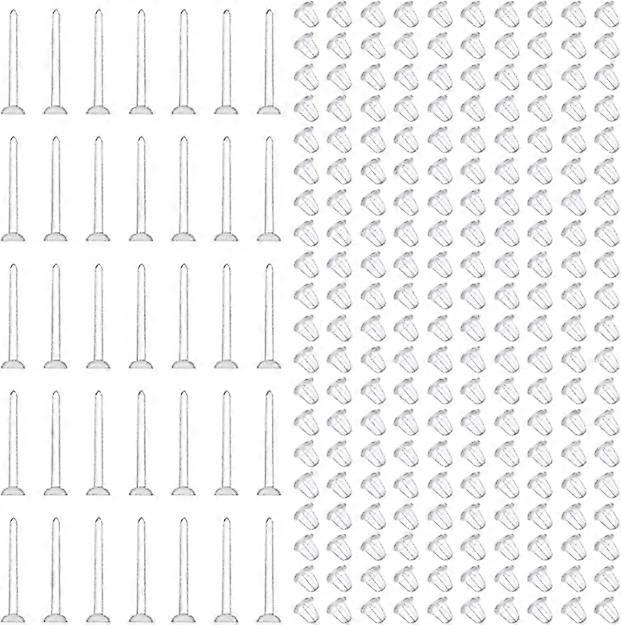 200 Pcs Healwe Plastic Earring Posts Clear Earrings With Rubber Earring