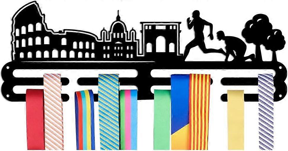 Medals Hanger Display Holder Rack City Silhouette and Running Medals Display Wall Mounted Frame Medal Ribbon Holder Hooks for Competition Medal Wall H