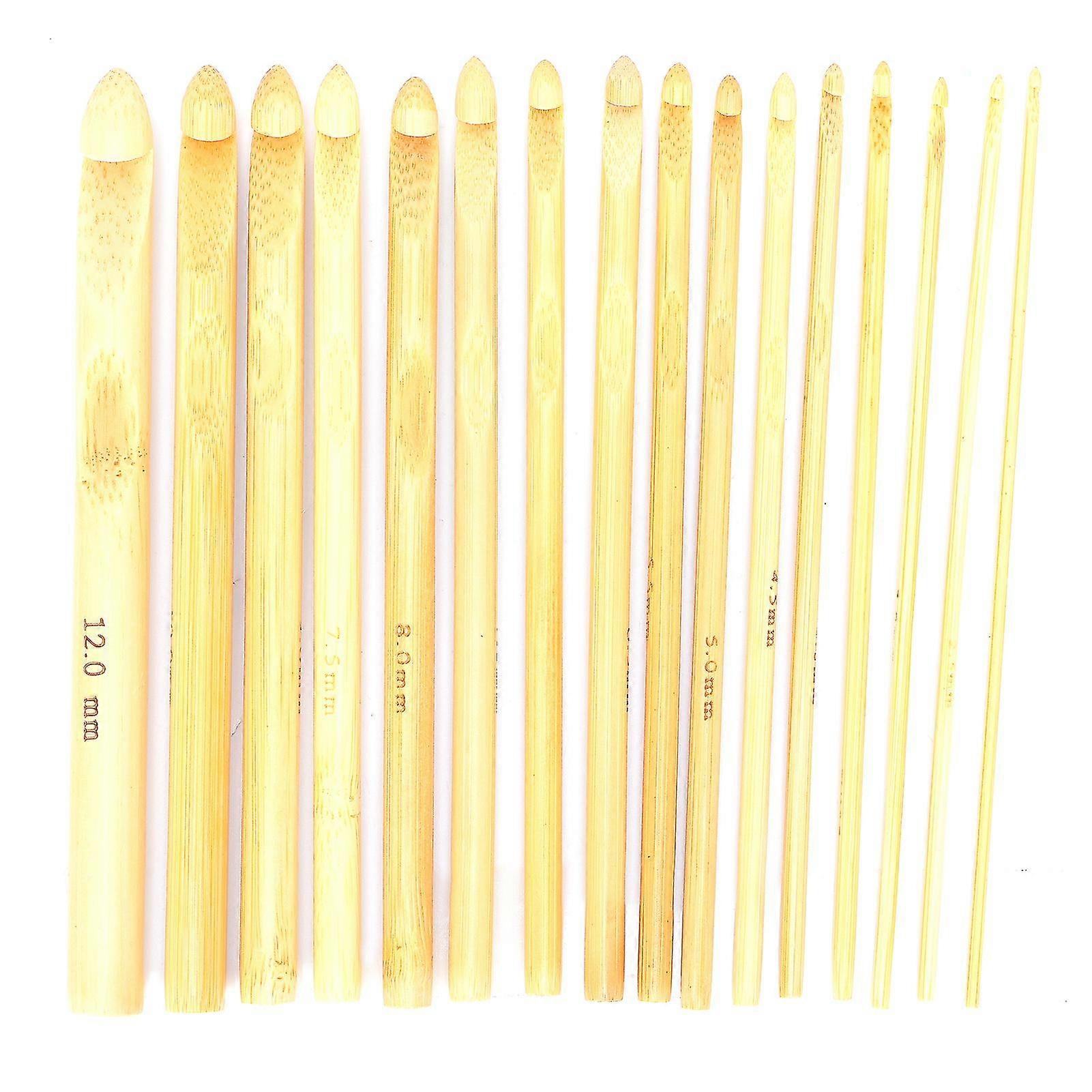 Bamboo Crochet Hooks Knitting Needle Set - 16pcs Weaving Tools for Beginners