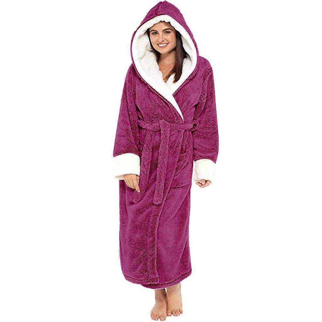 Fleece Bathrobe Women Soft Dressing Gown Hooded Fluffy Towling Bath Robe