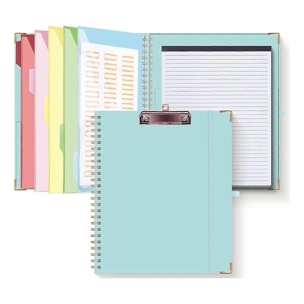 Clipboard ,5 Dividers with 10 Pockets, Elastic Pen Holder and Folder Labels, Spiral Nurse Clipboard Art Board Blue