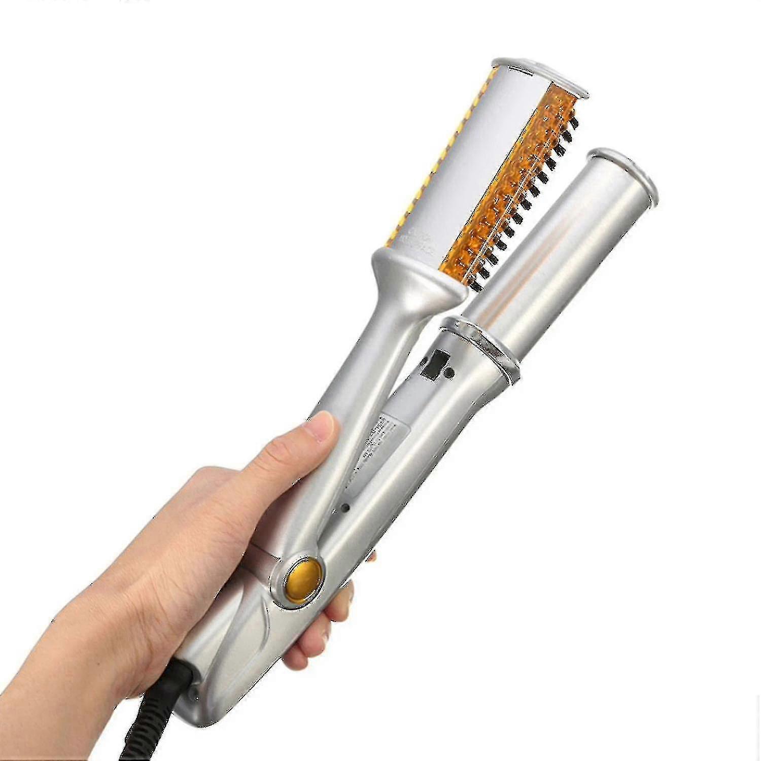 2 In 1 Hair Straightener Iron Curling Curler Portable Adjustable Temperature Ceramic Iron Wand Roller