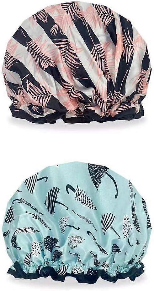 Shower Caps, 2-Pack Large Double Layer Women's Shower Caps, Waterproof and Adjustable