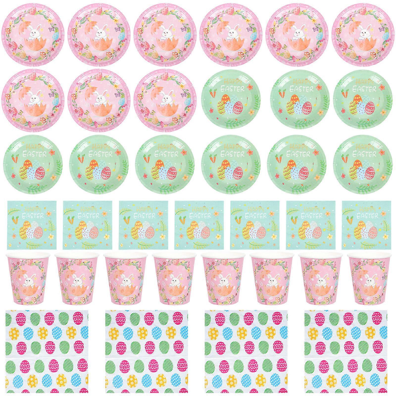 1Set Easter Paper Plate Cup Napkin Tablecloth Party Disposable Tableware Decor