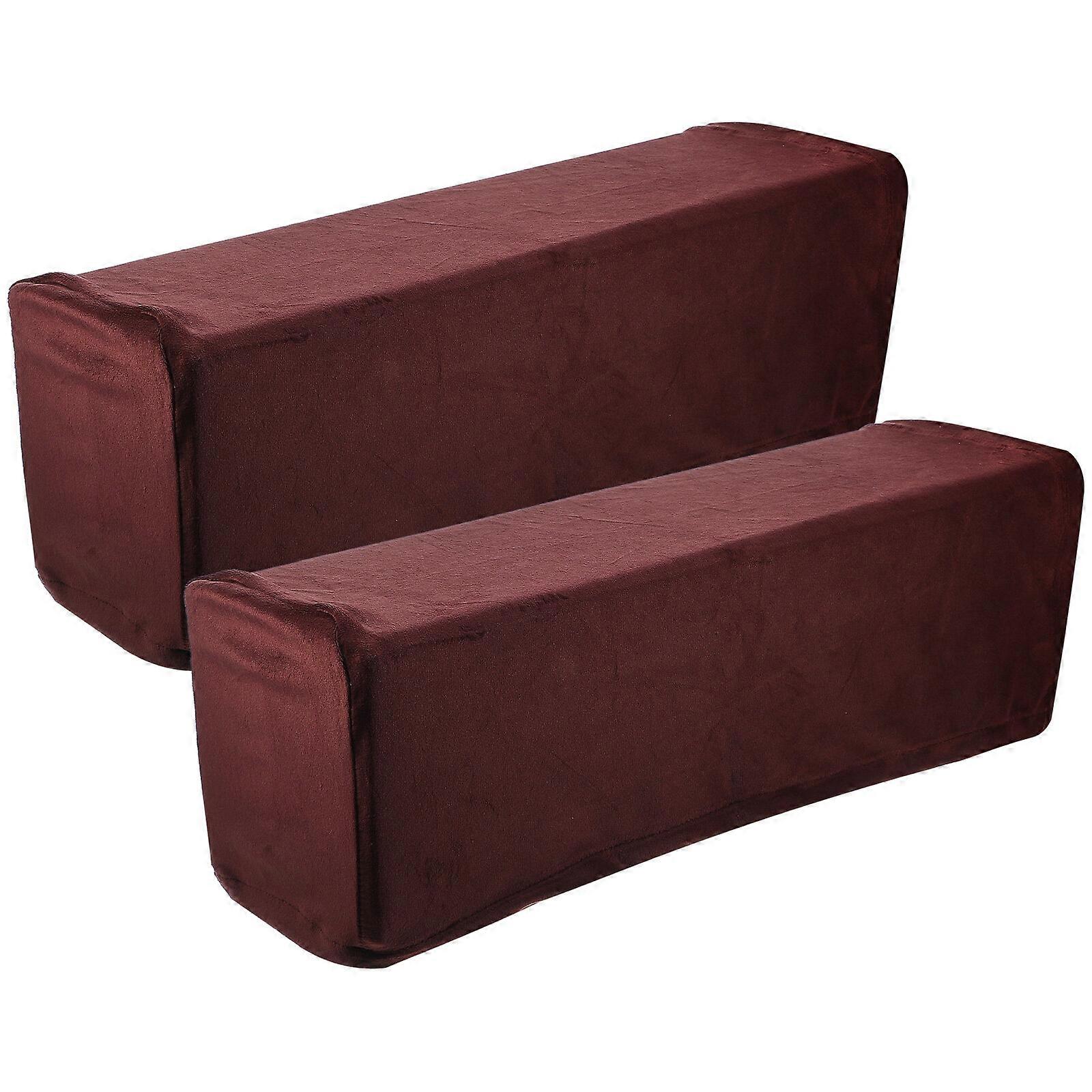 2Pcs Universal Sofa Armrest Cover Elastic Armrest Protector Solid Color Armrest Protective Cloth Coffee