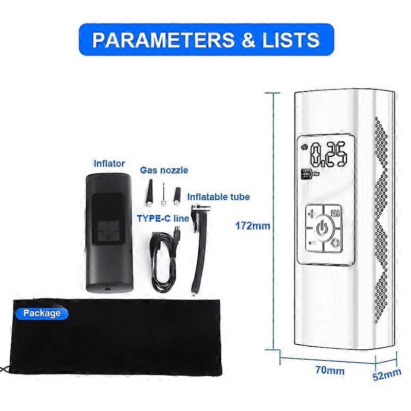 Portable Wireless Car Air Pump Fast and automatic Tire Inflatable Pump with 6000mAh High-capacity battery Power Bank/LED light