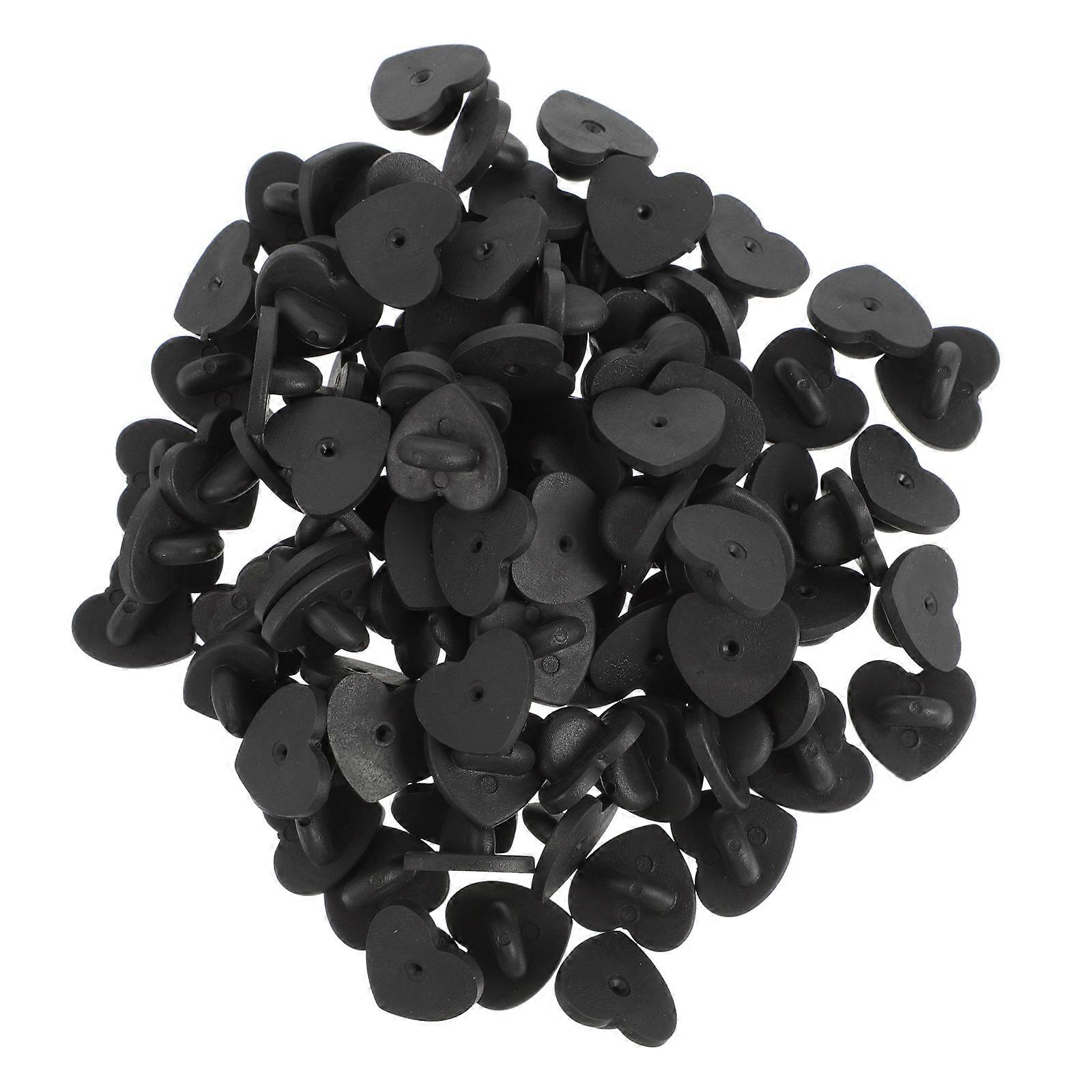 100 Pcs Heart Shaped Brooch Clutches Rubber Badge Tacks Durable Pin Backs