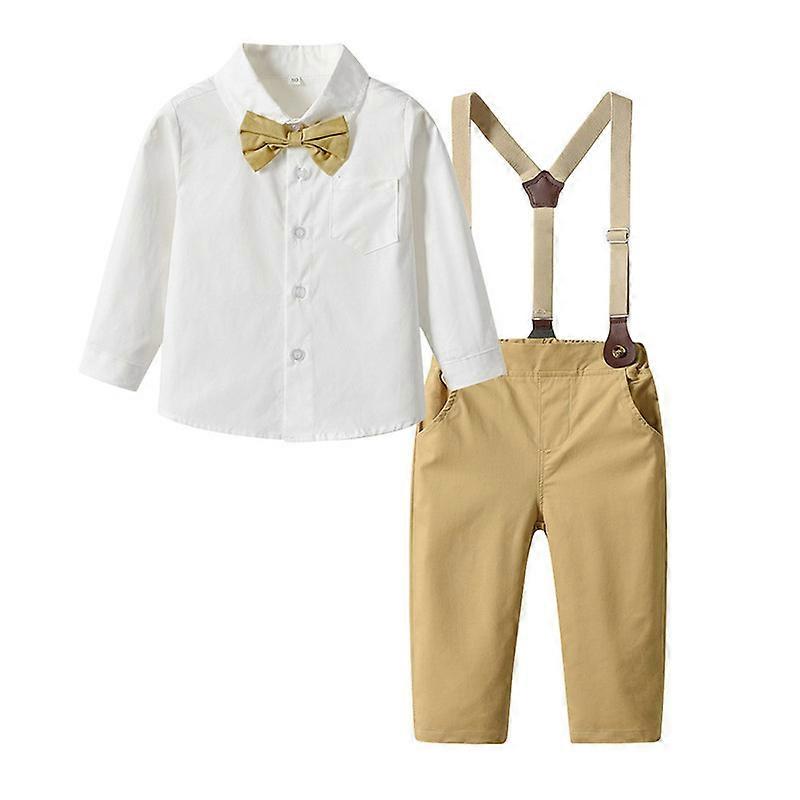 Boys 2Piece Gentleman Outfits Suit Shirt with Bowtie Suspender Pants
